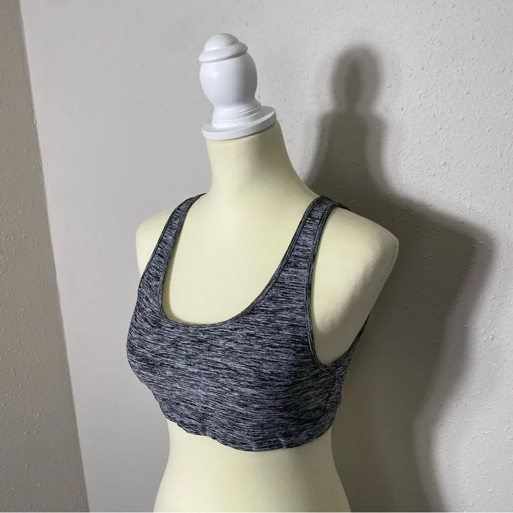 Holister Open Back Chriscross Black & Gray Spacedye Spots Bra Women's Size M